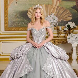 New Off Shoulder Long Quinceanera Gown w/ Sweetheart Neck & Back Bow GL3652